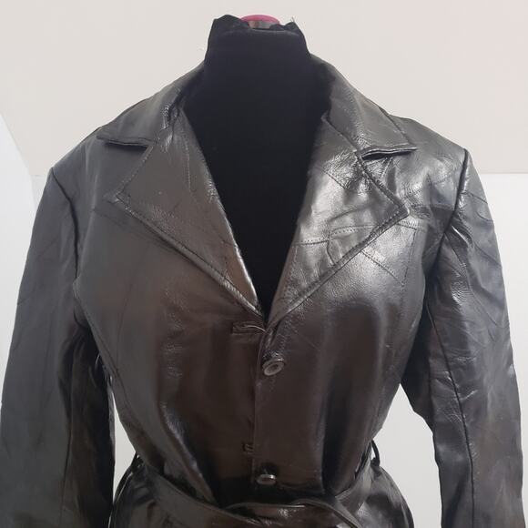 Leather Soul Genuine Leather Black Patchwork Print Button and Tie Coat 2X